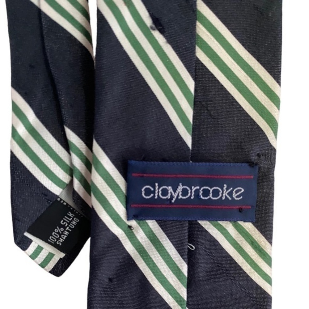 Vintage claybrooke men’s navy and green stripped silk necktie - Picture 2 of 2